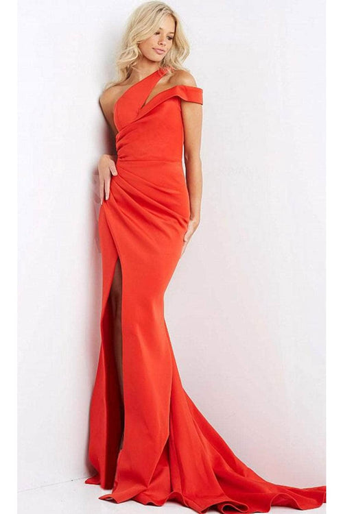 Jovani - 04222 Split One-Shoulder High Leg Slit Evening Gown - Prom