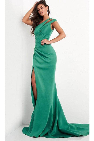Jovani - 04222 Split One-Shoulder High Leg Slit Evening Gown - Prom