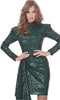 Jovani - 04270 Long Sleeve Cocktail Dress with Full Sequins and Drape Accent - Prom