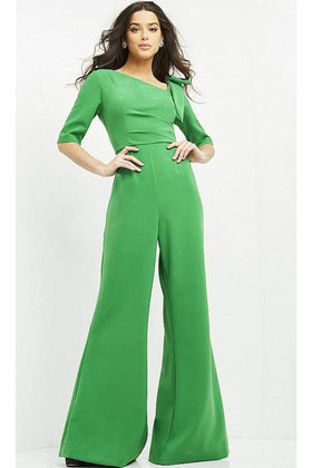 Jovani 04284 Bow Shoulder Asymmetric Jumpsuit