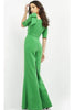 Jovani 04284 Bow Shoulder Asymmetric Jumpsuit - Emerald / 00 - Prom