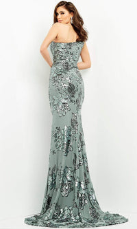 Jovani 04331 - One-Shoulder Fitted Gown with Floral Sequin Embellishments - Prom