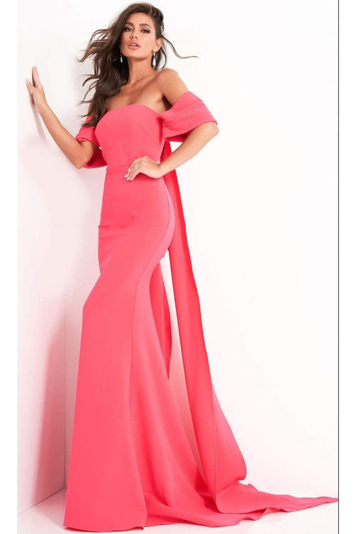 Jovani 04350 Off-Shoulder Crepe Evening Dress - Prom