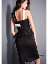 Halter Peplum Black & White Knee-Length Cocktail Dress - Jovani 04409