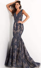 Jovani 04585 - Embroidered Deep V-Neck Mermaid Gown - Prom