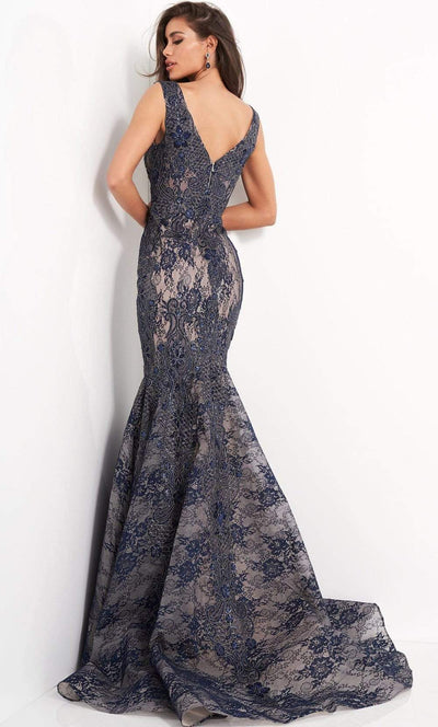 Jovani 04585 - Embroidered Deep V-Neck Mermaid Gown - Prom