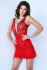 Jovani 04619 Embellished Feather Mini Party Dress - RED