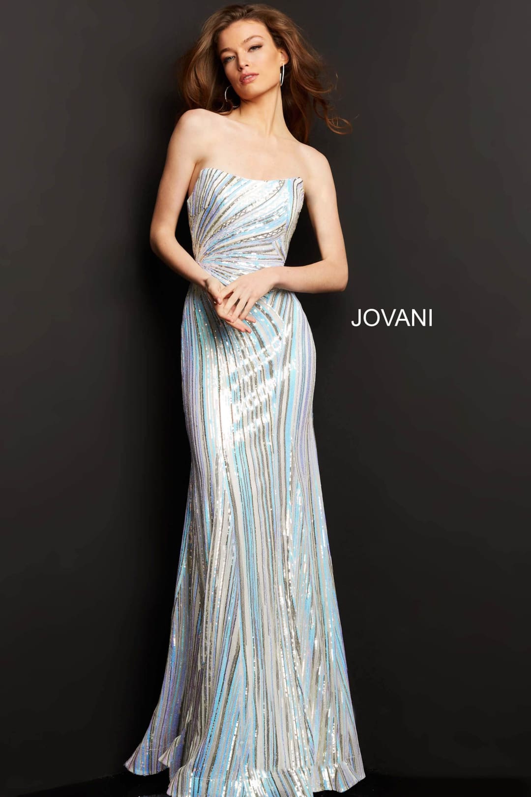 Jovani - 04810 Strapless Geometric Sequined Dress - Prom