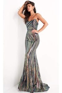 Jovani - 04810 Strapless Geometric Sequined Dress - Prom