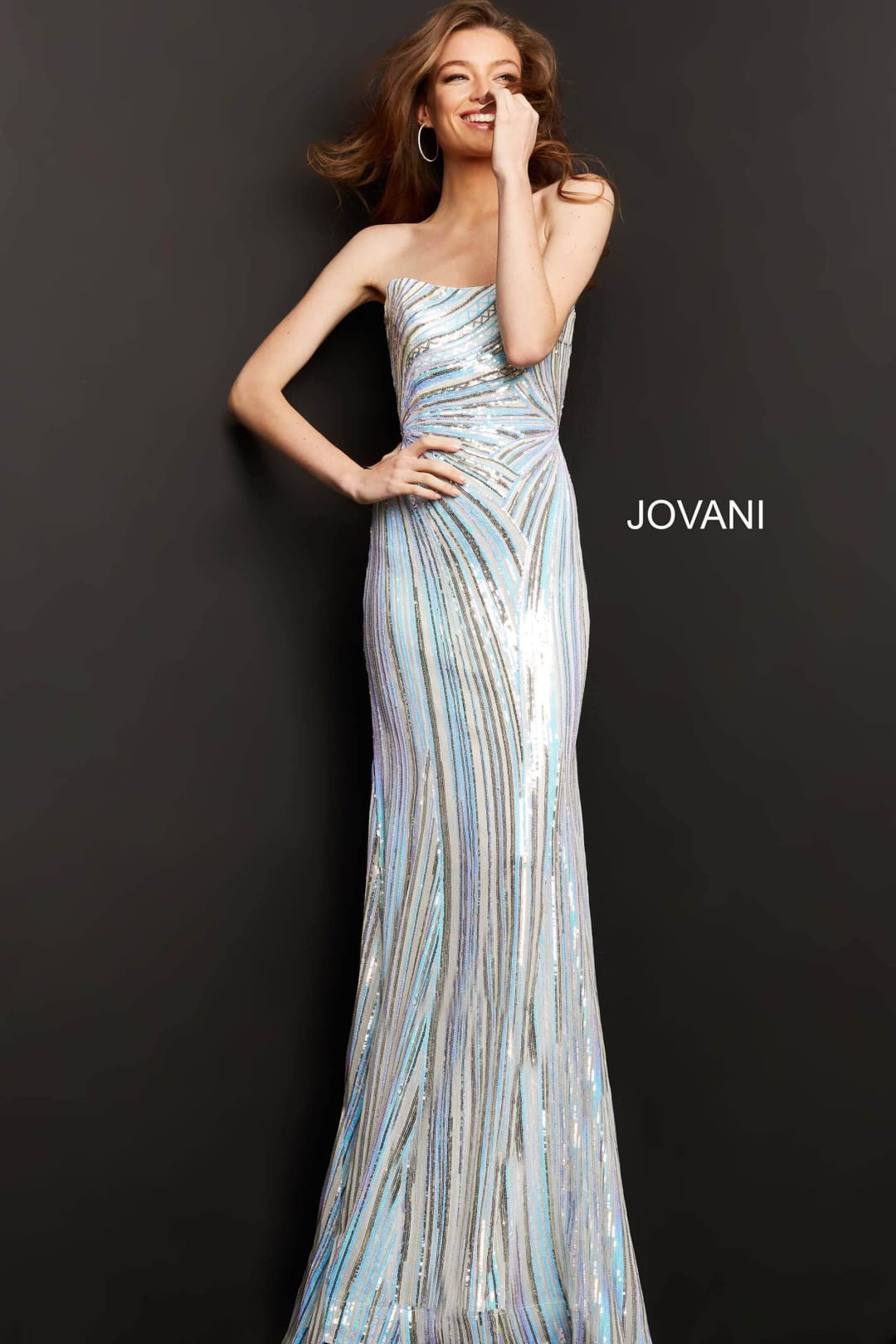 Jovani - 04810 Strapless Geometric Sequined Dress - Prom