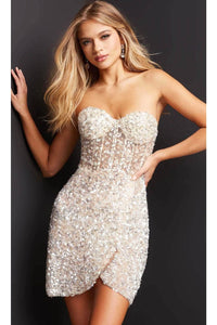 Jovani 04914 Strapless Sheer Corset Short Sequined Dress