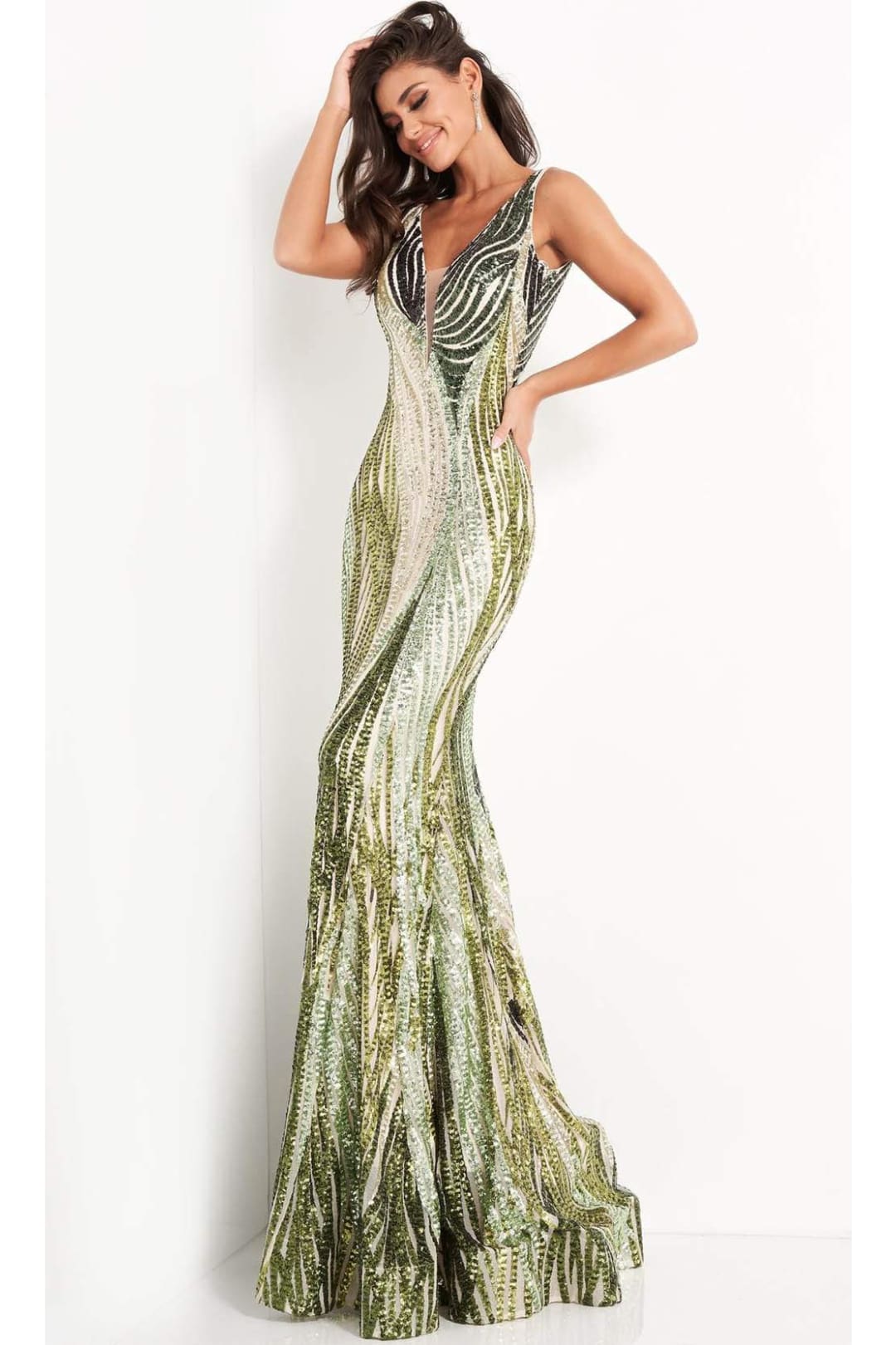 Jovani 05103 - Glamorous Sequin Plunging V-Neck Junior Prom Gown - Prom