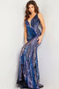 Jovani 05103 Sleeveless Sequin Appliqued Sheer Mesh Insert Prom Gown - BLUE / 00 Dress