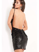Jovani 05282 Sexy Backless Sequined Plunging V Mini Bodycon Prom Dress