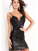 Jovani 05282 Sexy Backless Sequined Plunging V Mini Bodycon Prom Dress