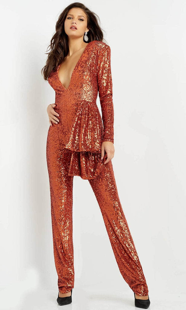 Jovani 05345 - Sequin Jumpsuit with V-Neckline - Prom