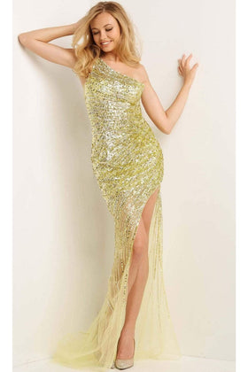 Jovani 05647 Embellished One-Shoulder Sheath Dress