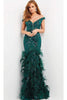 Jovani - 05660 Off Shoulder Sequined and Feathered Gown - Prom