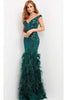 Jovani - 05660 Off Shoulder Sequined and Feathered Gown - Prom