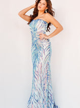 Jovani 05664 One Shoulder Iridescent Sequined Fitted Prom Dress