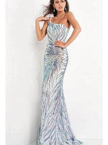 Jovani 05664 One Shoulder Iridescent Sequined Fitted Prom Dress