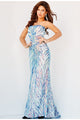 Jovani 05664 One Shoulder Iridescent Sequin Fitted Prom Dress - IRIDESCENT BLUE / 00 - Dress