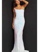 Jovani 05664 One Shoulder Iridescent Sequined Fitted Prom Dress