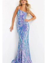 Jovani 05664 One Shoulder Iridescent Sequined Fitted Prom Dress