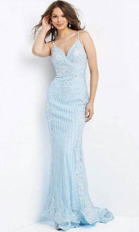 Jovani 05752 - Beaded Mermaid Gown with Plunging V-Neck - Prom