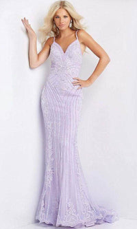 Jovani 05752 - Beaded Mermaid Gown with Plunging V-Neck - Prom