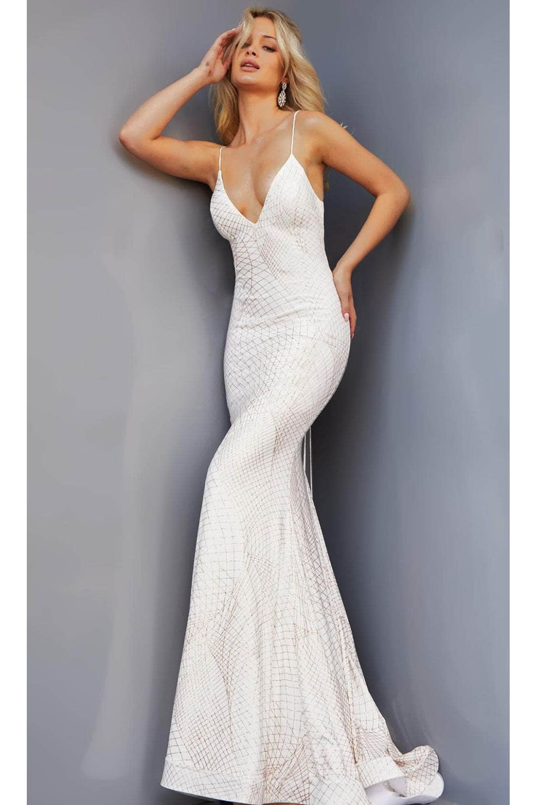 Jovani 05960 - Dazzling Glitter Prom Dress with Plunging V-Neck - Prom