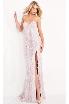 Jovani 06109 - Sequin Floral Appliqué Prom Gown