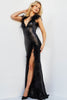 Jovani 06164 Long Dress with Feather Trim and High Slit - Prom