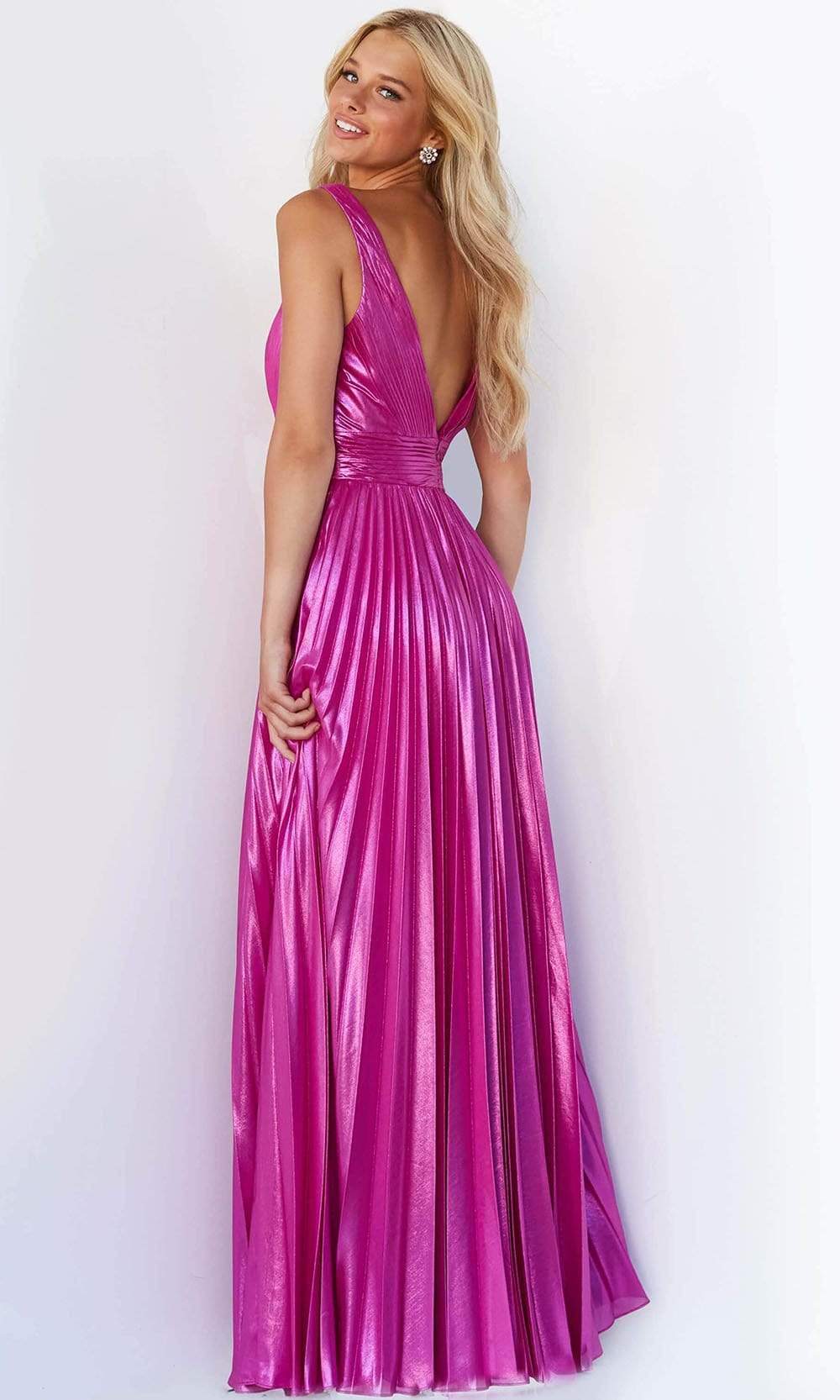 Jovani 06220 - Metallic Gown with Pleats and High Slit. - Prom