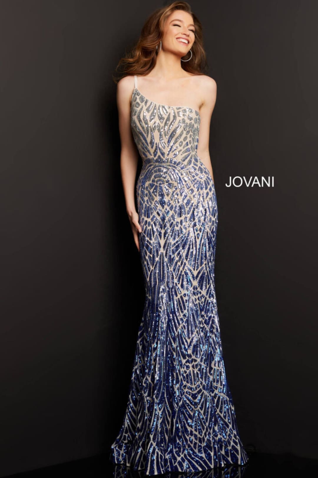 Jovani - 06469 Sequined Modest Prom Trumpet Dress - Lilac/Purple / 00 - Prom