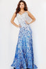 Jovani - 06469 Sequined Modest Prom Trumpet Dress - Silver/Royal / 00 - Prom