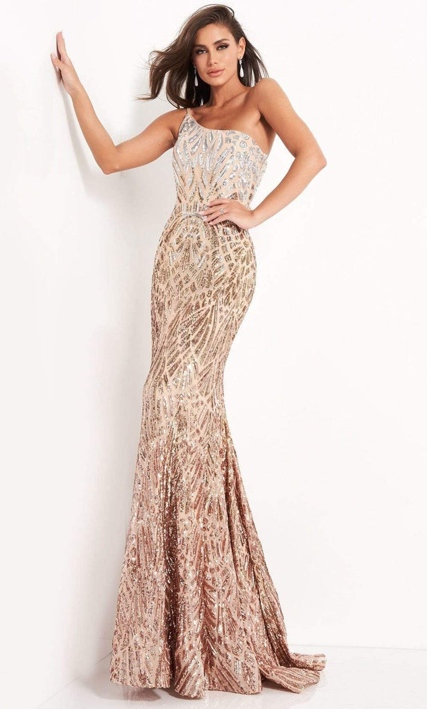 Jovani - 06469 Sequined Modest Prom Trumpet Dress - Prom