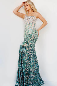 Jovani - 06469 Sequined Modest Prom Trumpet Dress - Prom