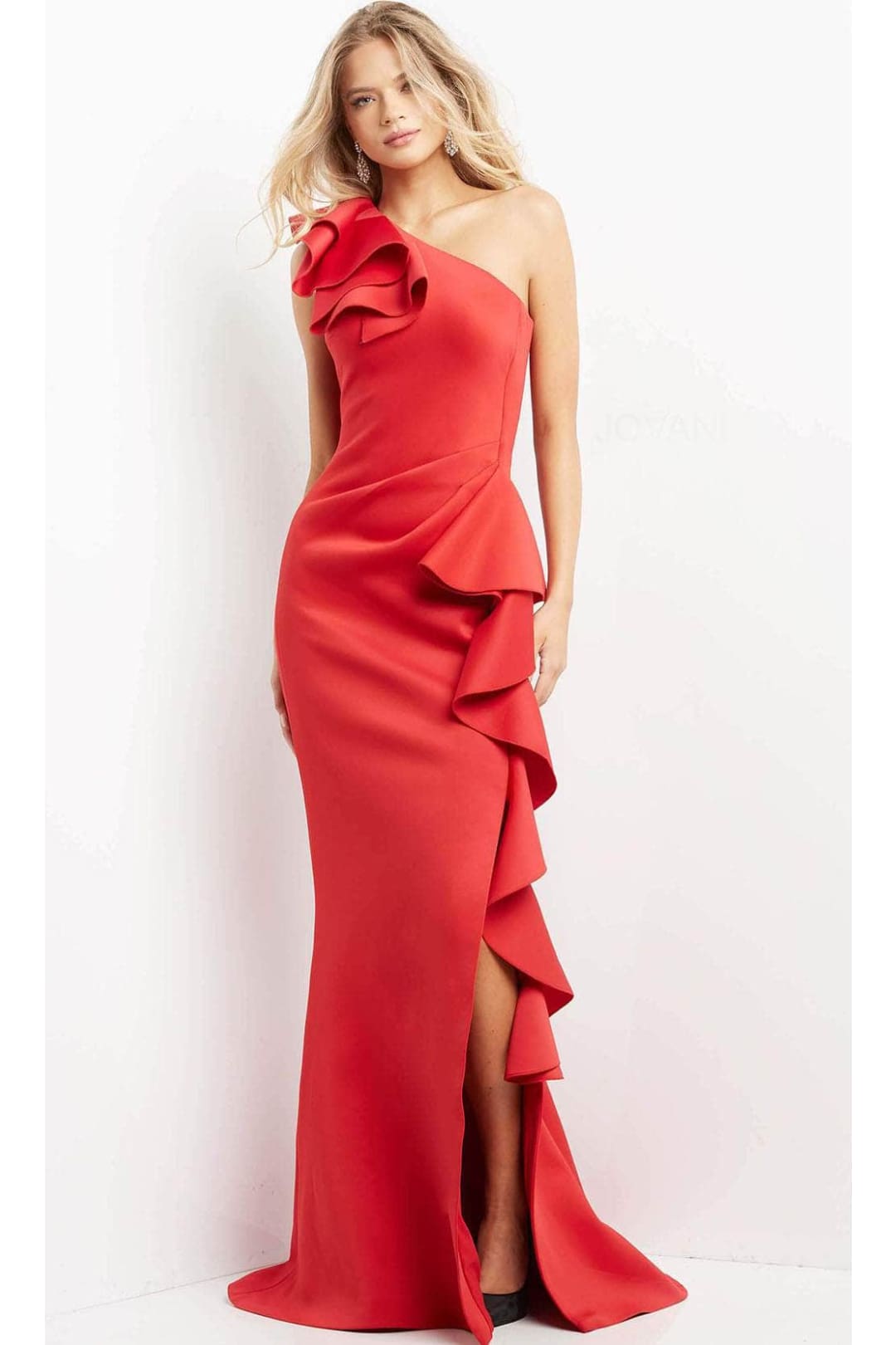 Jovani 06603 - Ruffle Trim Evening Gown with Slit - Prom