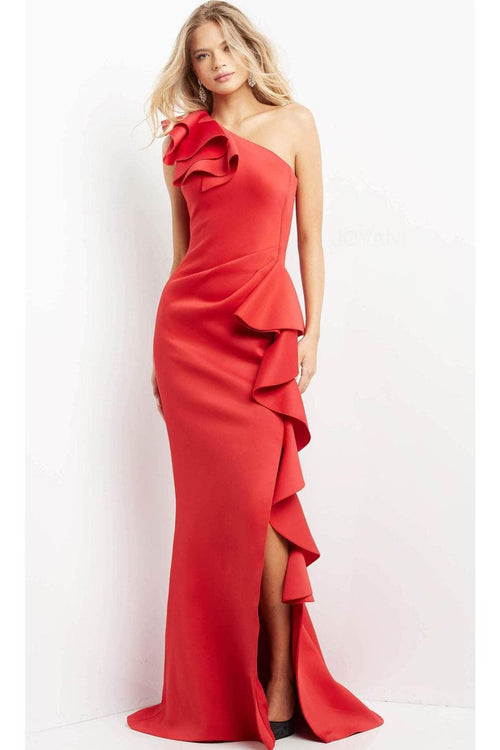 Jovani 06603 - Ruffle Trim Evening Gown with Slit - Prom