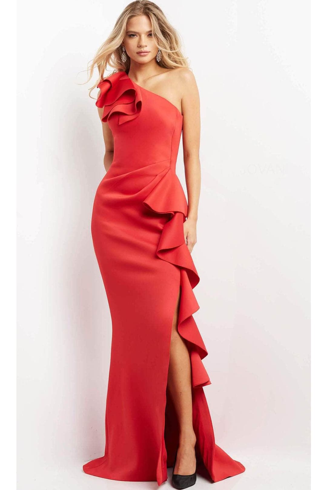 Jovani 06603 - Ruffle Trim Evening Gown with Slit - Prom