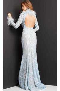 Jovani 06662 - Lace Evening Dress with Feather Trim - Prom