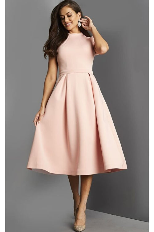 Jovani - 06782 High Neck Tea-Length A-Line Dress - Prom