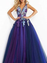 Jovani 06807 - Floral Gradient Embroidered A-Line Gown