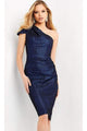 Jovani 06834 - Metallic Jacquard Asymmetric Midi Dress - Prom