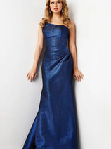 Jovani - 06867 Metallic Jacquard Asymmetric Neck Evening Gown