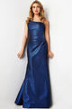 Jovani - 06867 Metallic Jacquard Asymmetric Neck Evening Gown - Prom