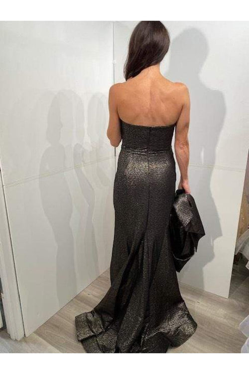 Jovani - 06867 Metallic Jacquard Asymmetric Neck Evening Gown - Prom