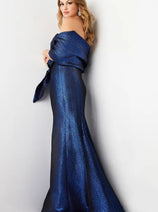 Jovani - 06867 Metallic Jacquard Asymmetric Neck Evening Gown