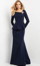 Jovani 07131 - Peplum Long Sleeve Evening Gown - Prom